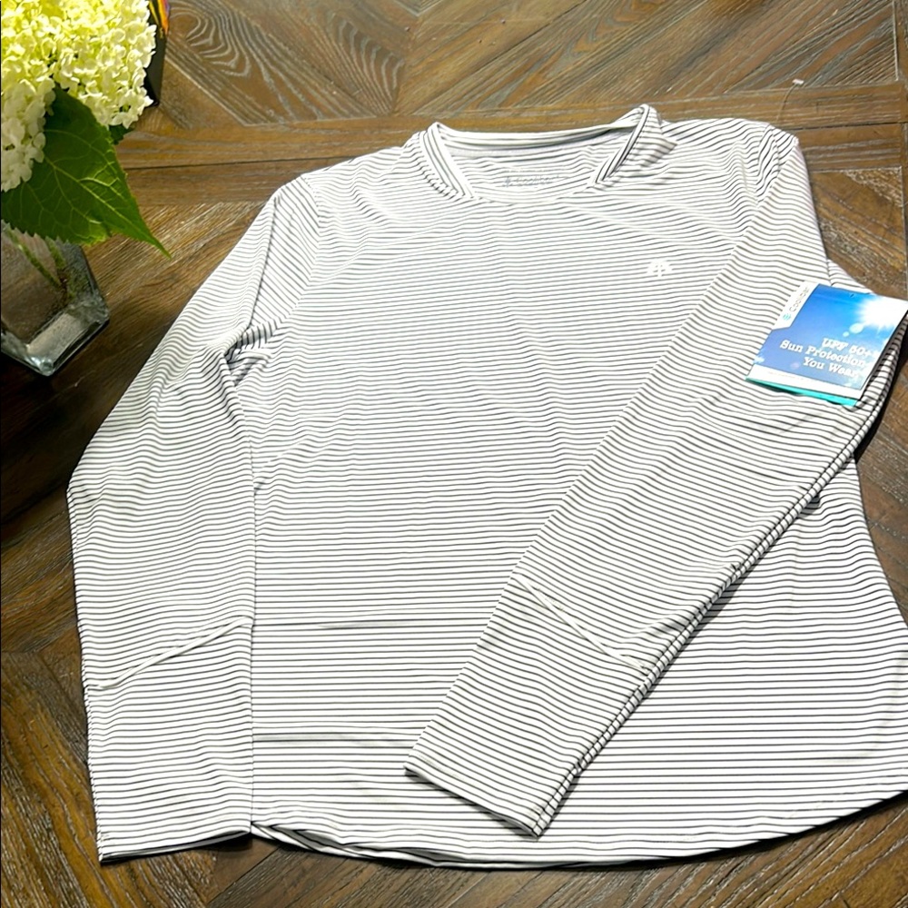 NWT- Coolibar Striped Long Sleeve Shirt- white and black striped